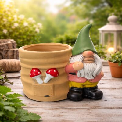 Cement Gnome Planter - Green Hat
